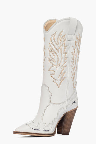 Stivale pelle bianco e pitone con ricamo New Cecilia Black