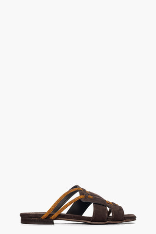 Ciabatta Ludovica camoscio marrone e strass
