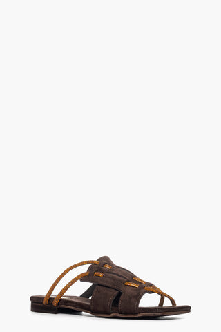 Ciabatta Ludovica camoscio marrone e strass