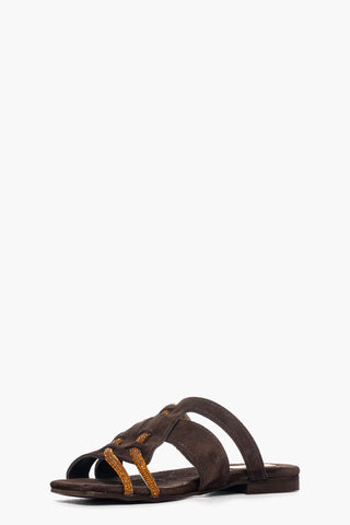 Ciabatta Ludovica camoscio marrone e strass