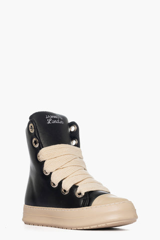 Sneakers pelle nero laccio doppio gommato beige Tore over