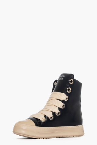 Sneakers pelle nero laccio doppio gommato beige Tore over
