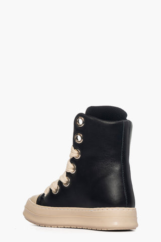 Sneakers pelle nero laccio doppio gommato beige Tore over