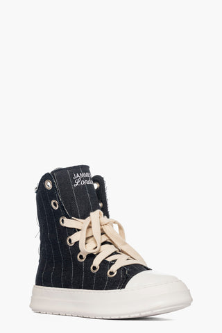 Sneakers denim nero righe argento con lacci Tore Can