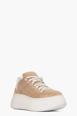 Sneakers camoscio taupè e pelle bianco Lexa One