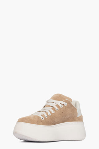 Sneakers camoscio taupè e pelle bianco Lexa One