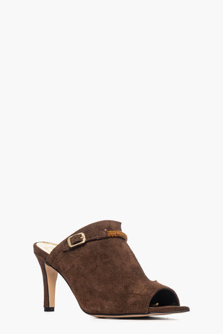 Sabot camoscio marrone cintura strass Mango 13