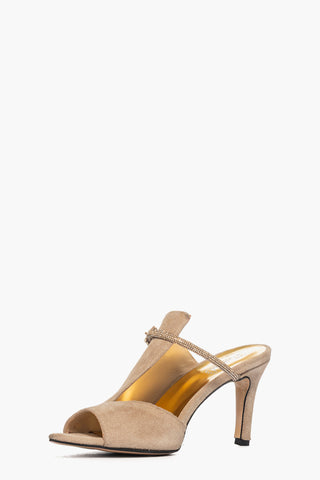 Sabot camoscio taupè cintura strass Mango 13