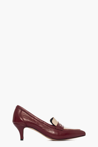 Décolleté 2532 pelle bordeaux e beige tacco 6