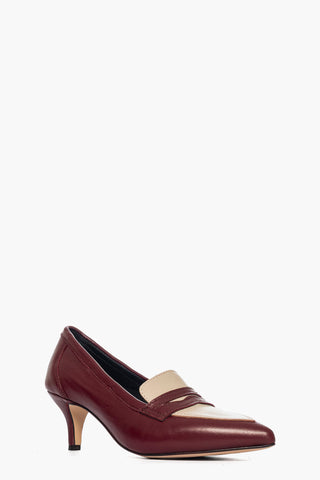 Décolleté 2532 pelle bordeaux e beige tacco 6
