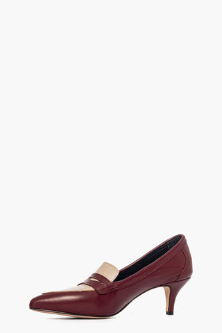 Décolleté 2532 pelle bordeaux e beige tacco 6