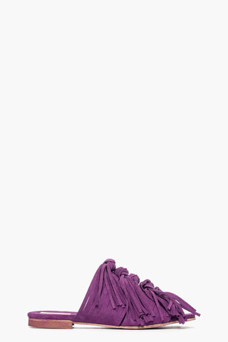 Ciabatta camoscio viola con fiocchi e frange More Flake