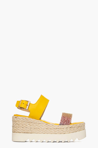 Sandalo zeppa Loly pelle giallo e glitter