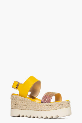 Sandalo zeppa Loly pelle giallo e glitter