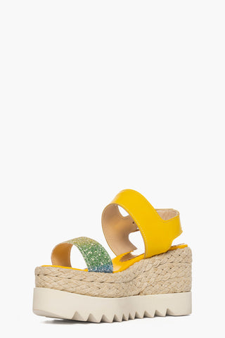Sandalo zeppa Loly pelle giallo e glitter