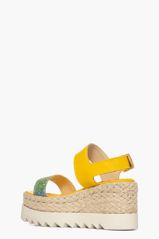 Sandalo zeppa Loly pelle giallo e glitter