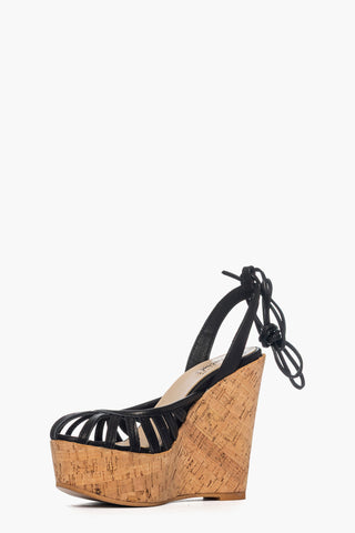 Sandali pelle nero con zeppa sughero Carmensita Wend