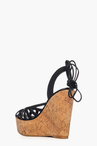 Sandali pelle nero con zeppa sughero Carmensita Wend