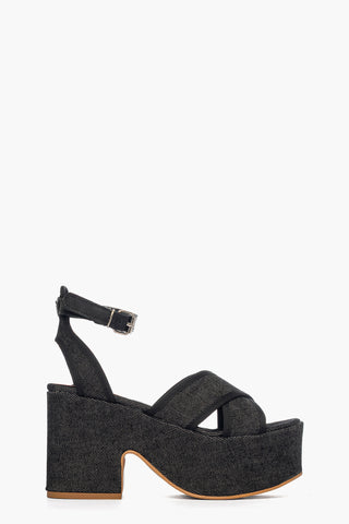 Sandalo con zeppa in denim nero e pelle nero Maracaibo 10