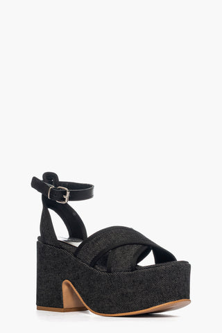 Sandalo con zeppa in denim nero e pelle nero Maracaibo 10