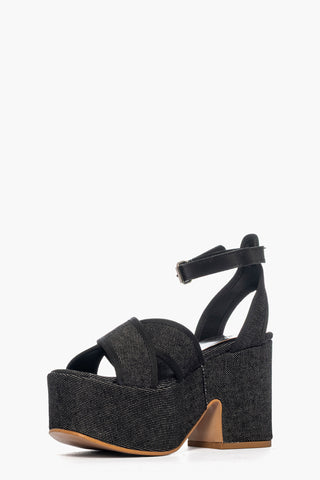 Sandalo con zeppa in denim nero e pelle nero Maracaibo 10