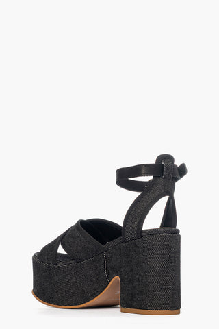 Sandalo con zeppa in denim nero e pelle nero Maracaibo 10
