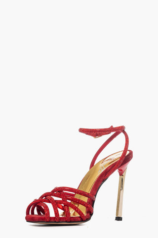 Sandalo camoscio rosso e strass Aurora 3 Gold