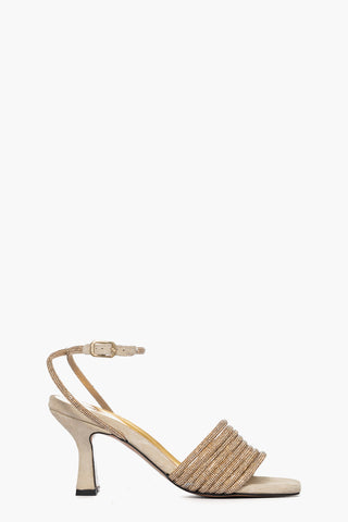 Sandalo 2965 camoscio beige e strass oro