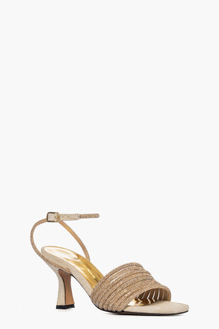 Sandalo 2965 camoscio beige e strass oro