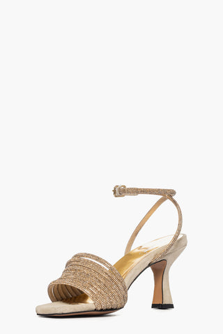 Sandalo 2965 camoscio beige e strass oro