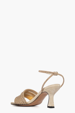 Sandalo 2965 camoscio beige e strass oro