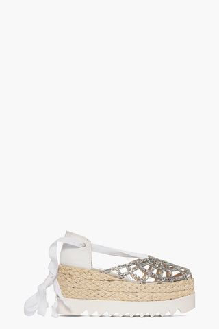 Sandalo zeppa Ibiza 98 glitter argento e pelle bianco