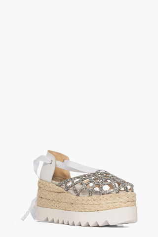 Sandalo zeppa Ibiza 98 glitter argento e pelle bianco