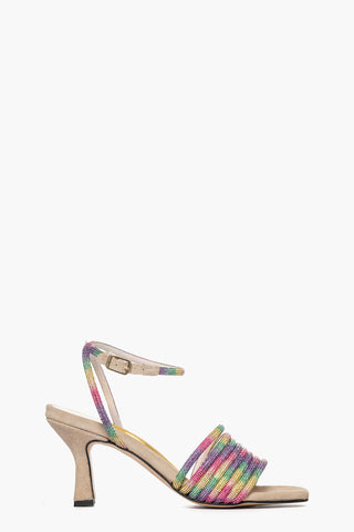 Sandalo 2965 camoscio beige e strass multicolore