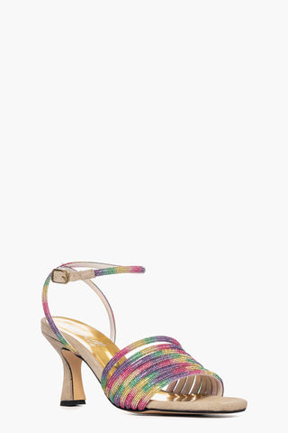 Sandalo 2965 camoscio beige e strass multicolore