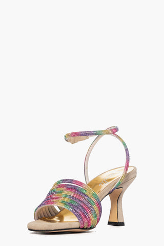 Sandalo 2965 camoscio beige e strass multicolore