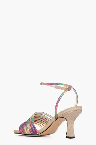 Sandalo 2965 camoscio beige e strass multicolore