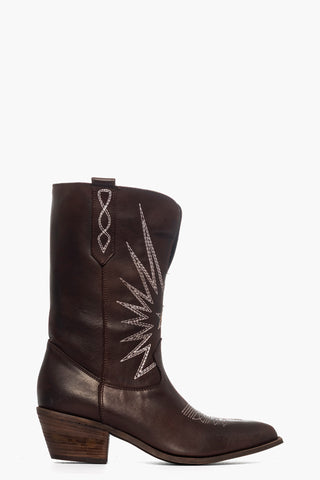 Stivale pelle marrone con ricami Oldwest 92 New