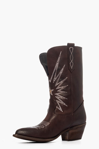 Stivale pelle marrone con ricami Oldwest 92 New