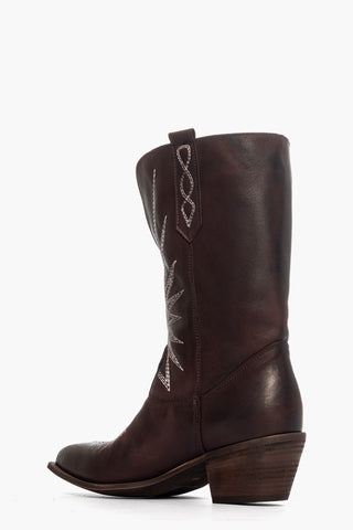 Stivale pelle marrone con ricami Oldwest 92 New