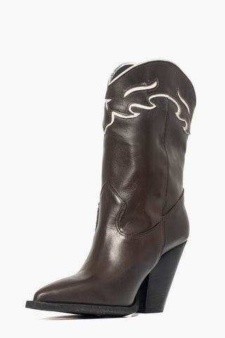 Stivaletti Gabriella 3 pelle testa di moro e riporto bianco