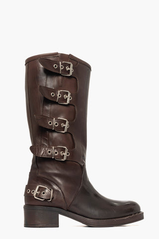 Stivali Megan 1348 in pelle testa di moro con fibbie e accessori argento