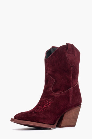 Stivaletti Irene 53 camoscio bordeaux con ricamo