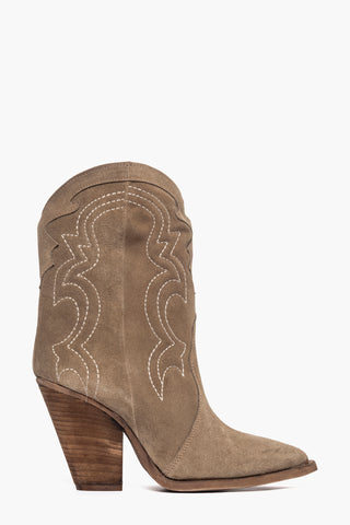 Stivaletti Gabriella One camoscio taupè con ricamo