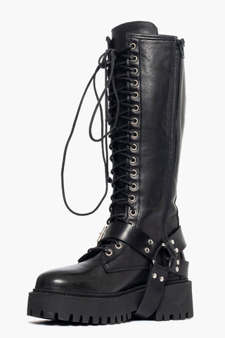 Anfibi pelle nero accessori argento Boomerang 779