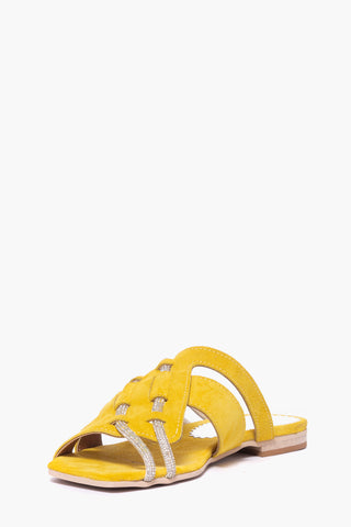 Zapatilla Ludovica de ante amarillo y strass