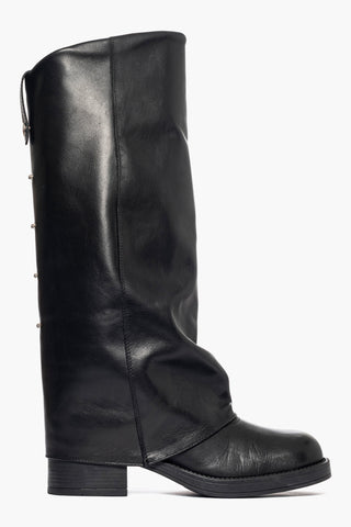 Stivale con risvolto pelle nero  e clip 794