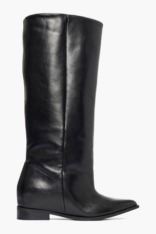 Stivale gambale ampio pelle nero rialzo interno Londra L