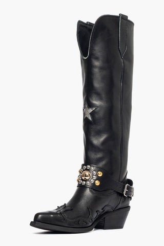 Stivali Oldwest 91 pelle nero stella e borchie
