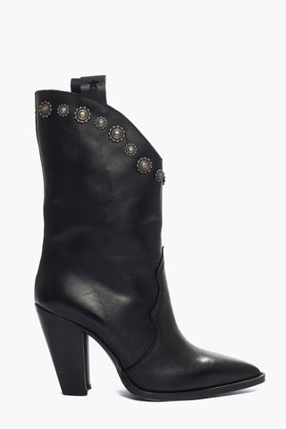 New Cecilia 203 black leather ankle boots with studs